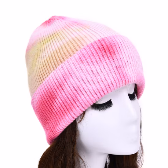 Berretti lavorati a maglia con cappello invernale tie dye con cappello berretto caldo da donna POM POM